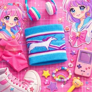 3/$15 Retro 80s Unicorn Sweatband Coffee Cup Sleeve Blue Retro Knit Accessory